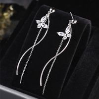 1 Pair Ig Style Shiny Waves Butterfly Plating Chain Inlay Copper Zircon 18k Gold Plated Drop Earrings main image 4