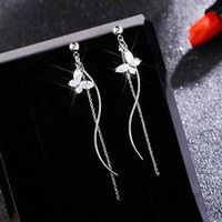 1 Pair Ig Style Shiny Waves Butterfly Plating Chain Inlay Copper Zircon 18k Gold Plated Drop Earrings main image 5