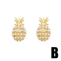 1 Pair Modern Style Simple Style Square Heart Shape Pineapple Plating Inlay Copper Artificial Pearls Zircon 18k Gold Plated Ear Studs main image 4