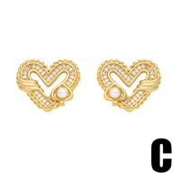 1 Pair Modern Style Simple Style Square Heart Shape Pineapple Plating Inlay Copper Artificial Pearls Zircon 18k Gold Plated Ear Studs main image 6