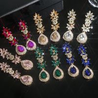 1 Pair Glam Luxurious Shiny Water Droplets Flower Plating Inlay Alloy Rhinestones Zircon Drop Earrings main image 3
