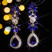 1 Pair Glam Luxurious Shiny Water Droplets Flower Plating Inlay Alloy Rhinestones Zircon Drop Earrings sku image 1