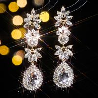 1 Pair Glam Luxurious Shiny Water Droplets Flower Plating Inlay Alloy Rhinestones Zircon Drop Earrings main image 4