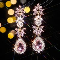 1 Pair Glam Luxurious Shiny Water Droplets Flower Plating Inlay Alloy Rhinestones Zircon Drop Earrings main image 7