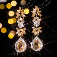 1 Pair Glam Luxurious Shiny Water Droplets Flower Plating Inlay Alloy Rhinestones Zircon Drop Earrings sku image 3