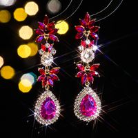 1 Pair Glam Luxurious Shiny Water Droplets Flower Plating Inlay Alloy Rhinestones Zircon Drop Earrings main image 9