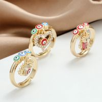 Wholesale Elegant Nordic Style Simple Style Devil's Eye Heart Shape Owl Copper Polishing Inlay 18K Gold Plated Zircon Charm Rings Open Rings main image 3