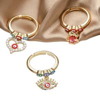 Wholesale Elegant Nordic Style Simple Style Devil's Eye Heart Shape Owl Copper Polishing Inlay 18K Gold Plated Zircon Charm Rings Open Rings main image 4