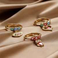 Wholesale Elegant Nordic Style Simple Style Devil's Eye Heart Shape Owl Copper Polishing Inlay 18K Gold Plated Zircon Charm Rings Open Rings main image 1