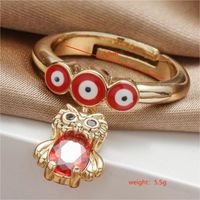 Wholesale Elegant Nordic Style Simple Style Devil's Eye Heart Shape Owl Copper Polishing Inlay 18K Gold Plated Zircon Charm Rings Open Rings sku image 3