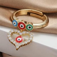 Wholesale Elegant Nordic Style Simple Style Devil's Eye Heart Shape Owl Copper Polishing Inlay 18K Gold Plated Zircon Charm Rings Open Rings main image 6