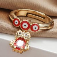 De Gros Élégant Style Nordique Style Simple L'Oeil Du Diable Forme De Cœur Hibou Le Cuivre Polissage Incruster Plaqué Or 18K Zircon Charme Anneau Anneau Ouvert main image 5