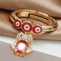 Wholesale Elegant Nordic Style Simple Style Devil's Eye Heart Shape Owl Copper Polishing Inlay 18K Gold Plated Zircon Charm Rings Open Rings main image 5