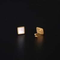 1 Pair Elegant Simple Style Square Plating Inlay 304 Stainless Steel Shell 18K Gold Plated Ear Studs main image 3