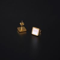 1 Pair Elegant Simple Style Square Plating Inlay 304 Stainless Steel Shell 18K Gold Plated Ear Studs main image 5