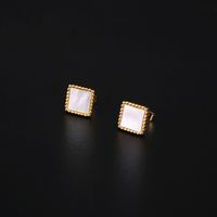 1 Pair Elegant Simple Style Square Plating Inlay 304 Stainless Steel Shell 18K Gold Plated Ear Studs main image 4