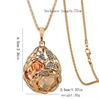 Elegant Water Droplets Rose Alloy Plating Inlay Artificial Rhinestones Women's Sweater Chain Long Necklace main image 2