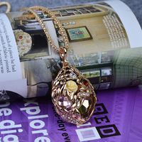 Elegant Water Droplets Rose Alloy Plating Inlay Artificial Rhinestones Women's Sweater Chain Long Necklace main image 5