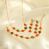 201 Stainless Steel 18K Gold Plated Elegant Glam Plating Inlay Oval Opal Bracelets Earrings Necklace main image 6