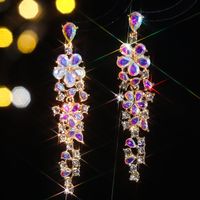 1 Pair Elegant Luxurious Flower Tassel Plating Inlay Alloy Rhinestones Zircon Drop Earrings main image 7