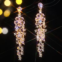 1 Pair Elegant Luxurious Flower Tassel Plating Inlay Alloy Rhinestones Zircon Drop Earrings main image 6