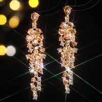 1 Pair Elegant Luxurious Flower Tassel Plating Inlay Alloy Rhinestones Zircon Drop Earrings main image 9