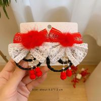 Girl's Chinoiserie Cute Flower Bow Knot Alloy Cloth Tassel Hair Clip sku image 31