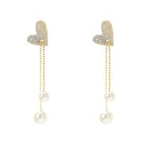1 Pair Elegant Simple Style Heart Shape Plating Inlay Alloy Artificial Pearls Rhinestones Drop Earrings main image 6