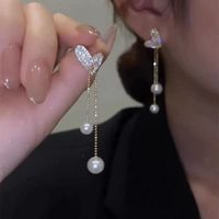 1 Pair Elegant Simple Style Heart Shape Plating Inlay Alloy Artificial Pearls Rhinestones Drop Earrings main image 1