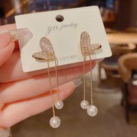 1 Pair Elegant Simple Style Heart Shape Plating Inlay Alloy Artificial Pearls Rhinestones Drop Earrings sku image 1