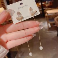 1 Pair Elegant Simple Style Heart Shape Plating Inlay Alloy Artificial Pearls Rhinestones Drop Earrings main image 3
