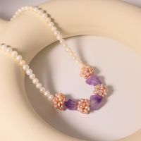 Casual Sweet Flower Baroque Pearls Beaded Crystal 18k Gold Plated Necklace main image 1