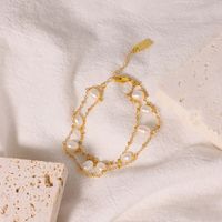 Simple Style Geometric Freshwater Pearl Copper Plating 18k Gold Plated Bracelets main image 3