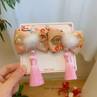 Girl's Chinoiserie Cute Flower Bow Knot Alloy Cloth Tassel Hair Clip sku image 27