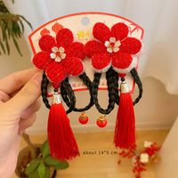 Girl's Chinoiserie Cute Flower Bow Knot Alloy Cloth Tassel Hair Clip sku image 11