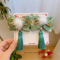 Girl's Chinoiserie Cute Flower Bow Knot Alloy Cloth Tassel Hair Clip sku image 33