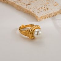 Stainless Steel 18K Gold Plated Simple Style Classic Style Plating Inlay Solid Color Artificial Pearls Open Rings sku image 2