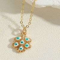 Simple Style Devil's Eye Leaves Copper Enamel Plating Inlay Zircon 14k Gold Plated Pendant Necklace sku image 4