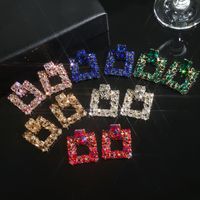1 Pair Glam Luxurious Shiny Square Plating Inlay Alloy Rhinestones Zircon Drop Earrings main image 3