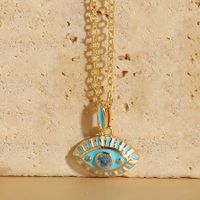 Retro Classic Style Devil's Eye Copper Enamel Plating Inlay Zircon 14k Gold Plated Pendant Necklace main image 4