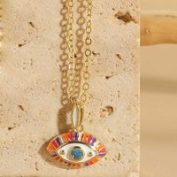 Retro Classic Style Devil's Eye Copper Enamel Plating Inlay Zircon 14k Gold Plated Pendant Necklace sku image 6