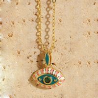 Retro Classic Style Devil's Eye Copper Enamel Plating Inlay Zircon 14k Gold Plated Pendant Necklace sku image 5