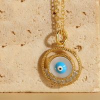 Vintage Style Simple Style Devil's Eye Copper Enamel Plating Inlay Zircon 14k Gold Plated Pendant Necklace sku image 4