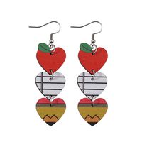 1 Pair Fashion Heart Shape Apple Wood Drop Earrings main image 5