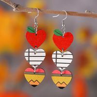 1 Pair Fashion Heart Shape Apple Wood Drop Earrings main image 1