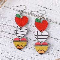 1 Pair Fashion Heart Shape Apple Wood Drop Earrings main image 4