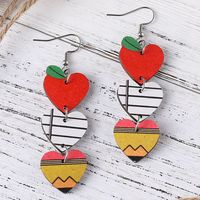 1 Pair Fashion Heart Shape Apple Wood Drop Earrings main image 3