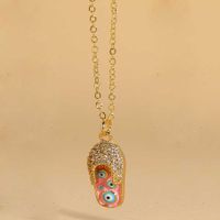 Vintage Style Simple Style Devil's Eye Shoe Copper Plating Inlay Zircon 14k Gold Plated Pendant Necklace sku image 3