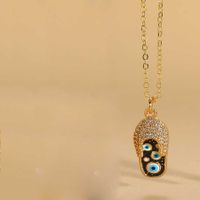 Vintage Style Simple Style Devil's Eye Shoe Copper Plating Inlay Zircon 14k Gold Plated Pendant Necklace sku image 4