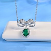 Elegant Classic Style Square Bow Knot Sterling Silver Inlay Artificial Gemstones Necklace main image 11